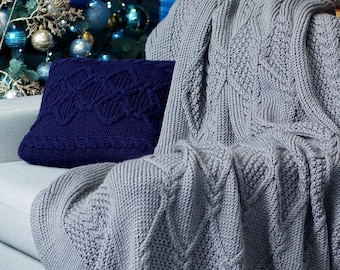 Warm Cable Knit Throw, Knitted Bedspread, Chunky Knit Blanket