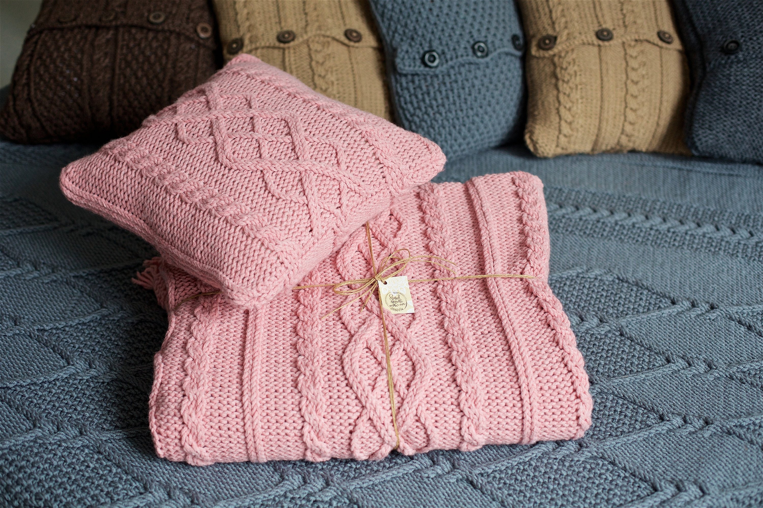 Pink Cable Knit blanket Hand knitted throw blanket Chunky Etsy
