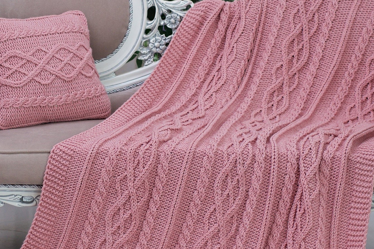 Pink Cable Knit blanket Hand knitted throw blanket Chunky Etsy