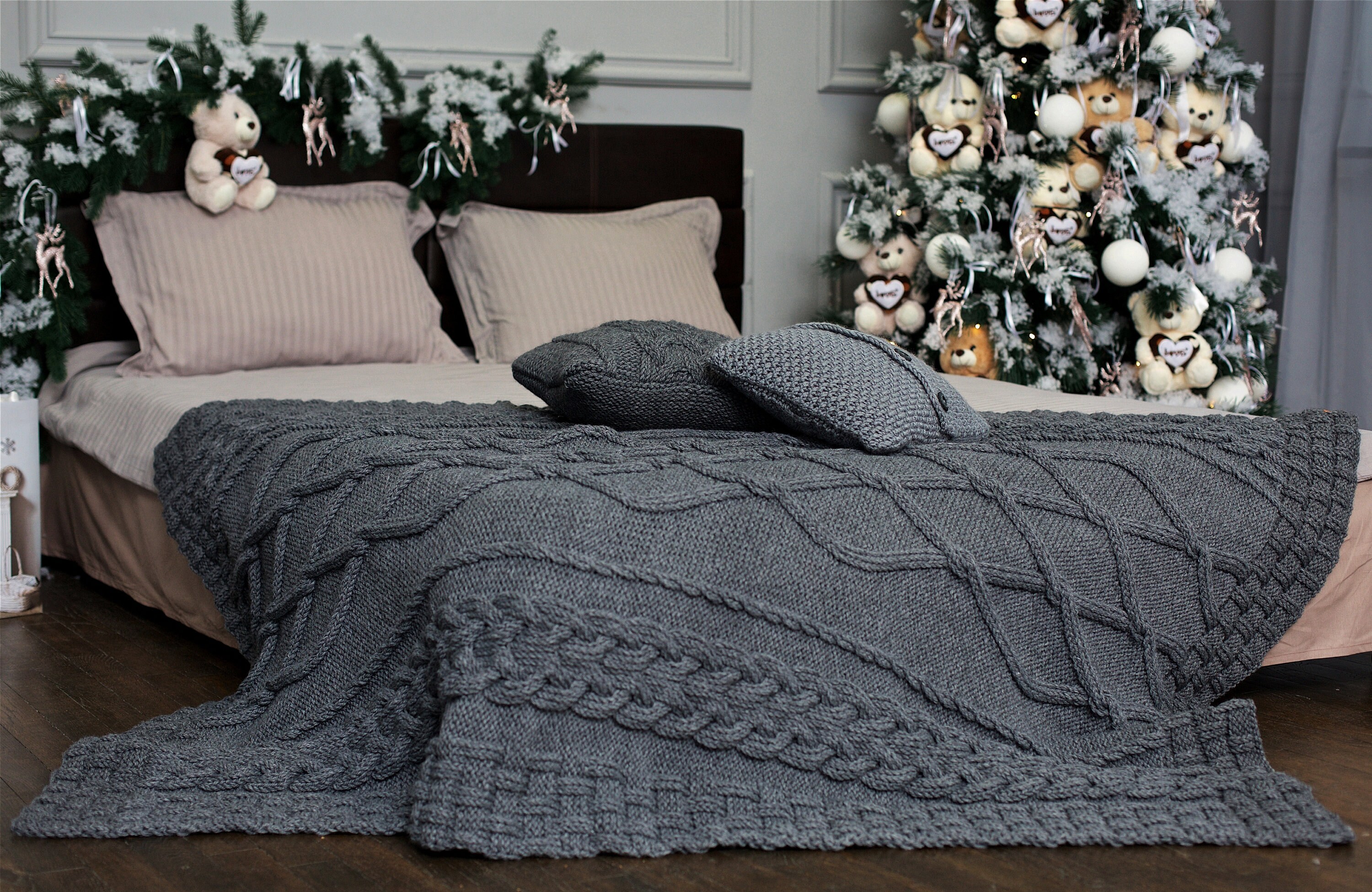 Chunky Grey Throw Cable Knit Blanket Luxury Etsy UK
