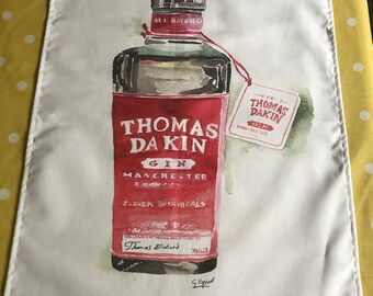 Toalla de té de acuarela Thomas Dakin Gin