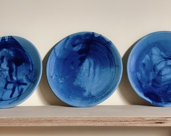 Sky blue plate, handmade stoneware ceramic plate