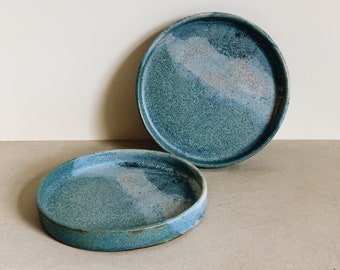 Ocean blue plate, handmade stoneware ceramic plate