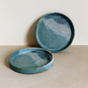Ocean blue plate, handmade stoneware ceramic plate image 1
