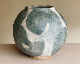 Ocean wave moon jar, handmade round stoneware ceramic vase