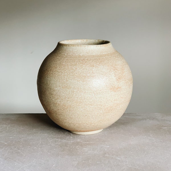 Tarro de luna de arena, jarrón de cerámica redondo hecho a mano