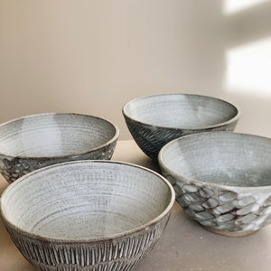 Hand carved white breakfast bowl, soup bowl, handmade stoneware ceramic everyday bowl image 3