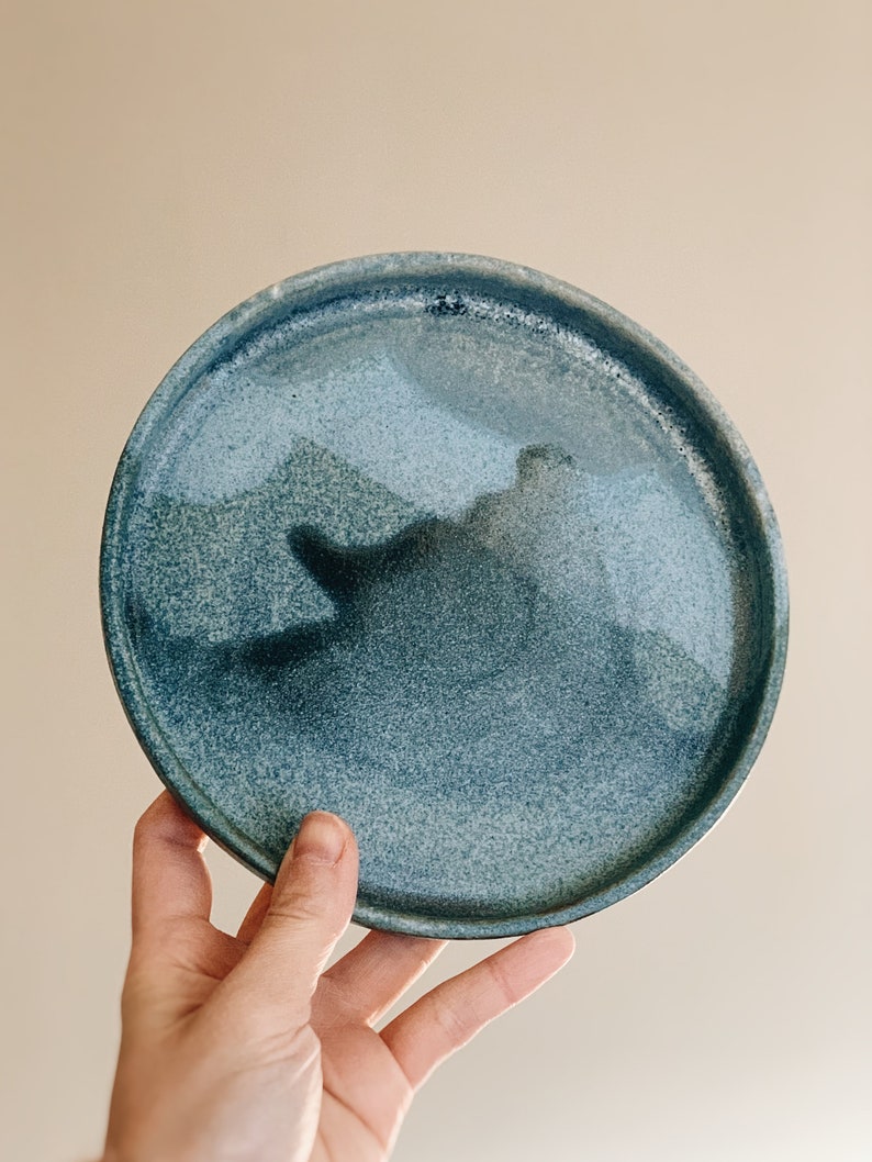 Ocean blue plate, handmade stoneware ceramic plate image 2