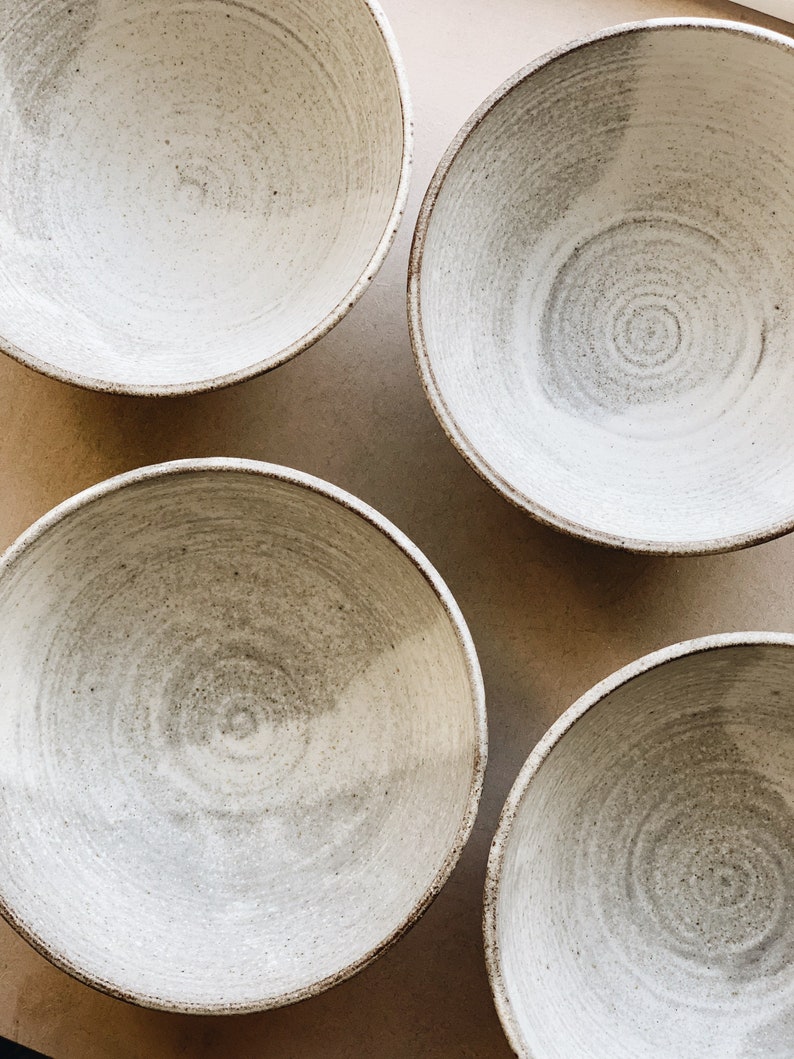 Hand carved white breakfast bowl, soup bowl, handmade stoneware ceramic everyday bowl image 4