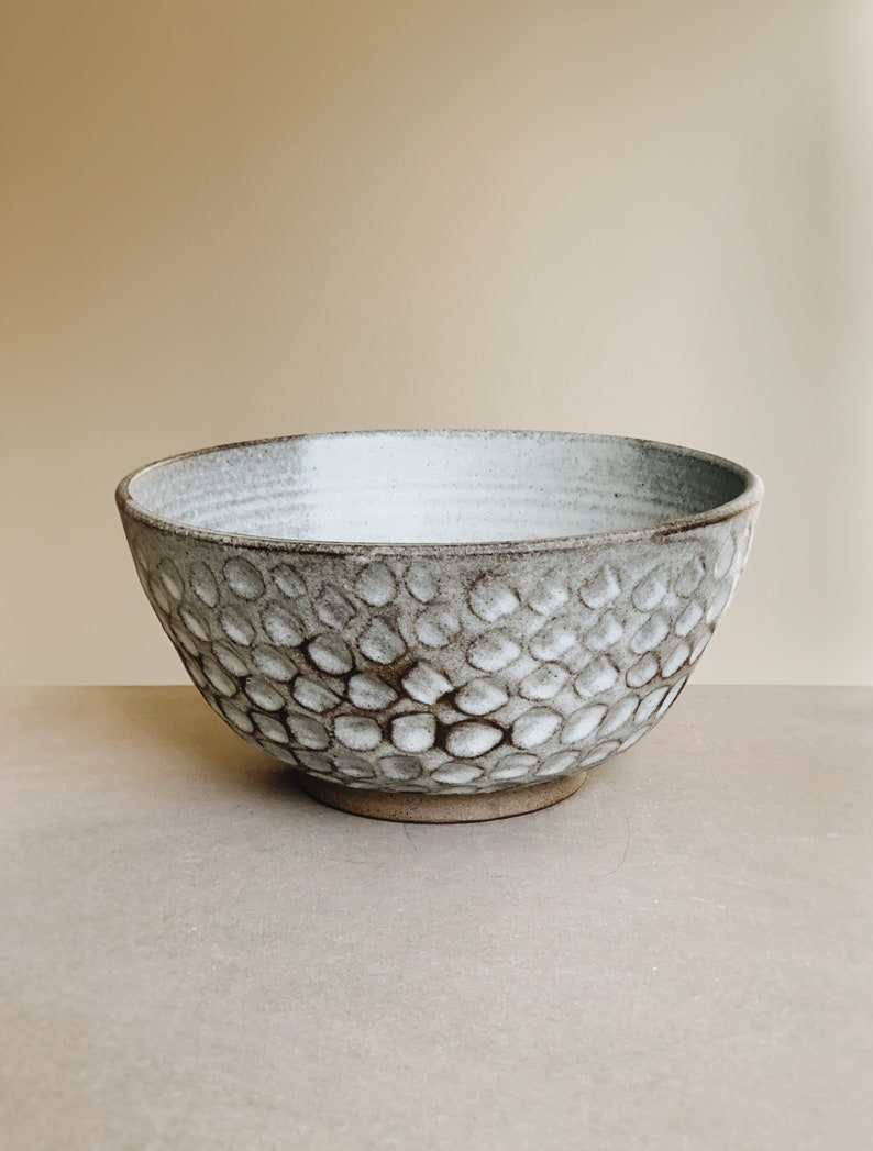 Hand carved white breakfast bowl, soup bowl, handmade stoneware ceramic everyday bowl image 7
