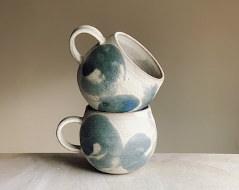 Ocean wave round mug, handmade stoneware ceramic mug