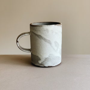 Matte white ceramic mug cup in toasted clay, handmade stoneware ceramic mug