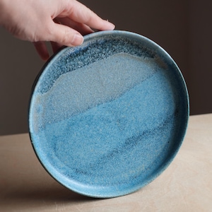 Ocean blue plate, handmade stoneware ceramic plate