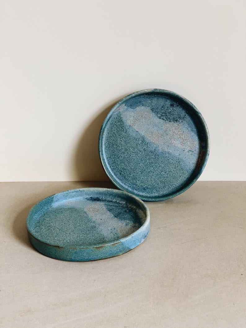 Ocean blue plate, handmade stoneware ceramic plate image 1