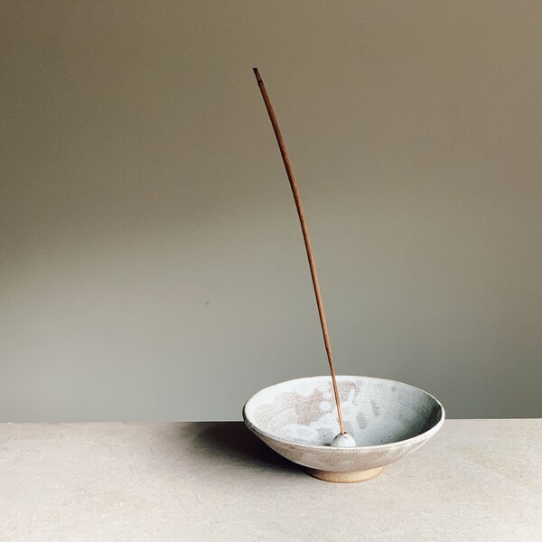 Matte white incense holder, handmade stoneware ceramic incense holder