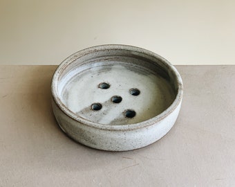 Matte white soap dish, handmade round stoneware ceramic soap dish