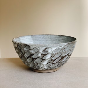 Hand carved white breakfast bowl, soup bowl, handmade stoneware ceramic everyday bowl image 5