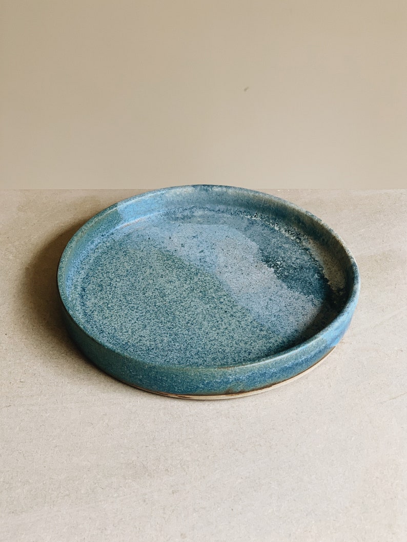 Ocean blue plate, handmade stoneware ceramic plate image 4