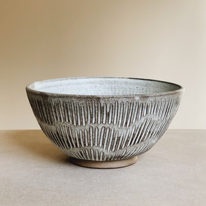 Hand carved white breakfast bowl, soup bowl, handmade stoneware ceramic everyday bowl image 6