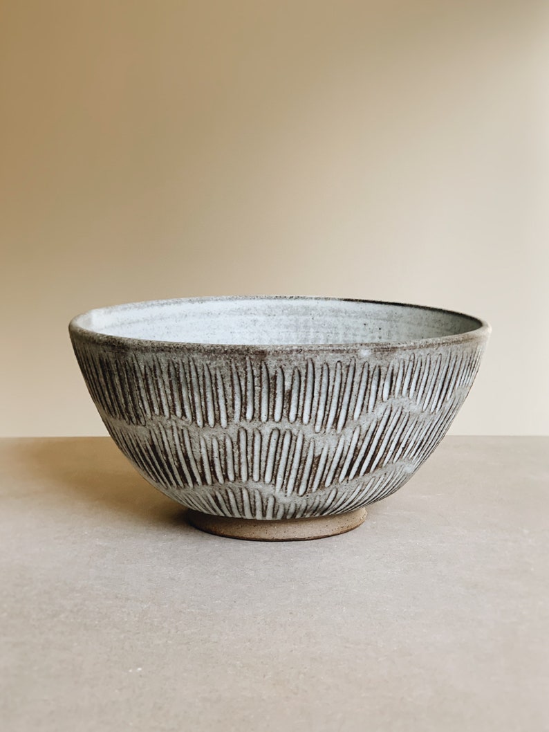 Hand carved white breakfast bowl, soup bowl, handmade stoneware ceramic everyday bowl image 6