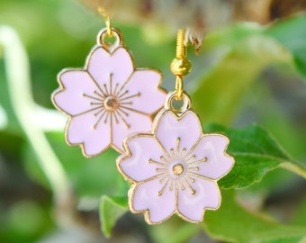 Sakura Flower Earring, cherry blossom earrings , Enamel Flower Earrings, Japanese Sakura Flower, Japanese Inspired Earrings, cherry blossoms