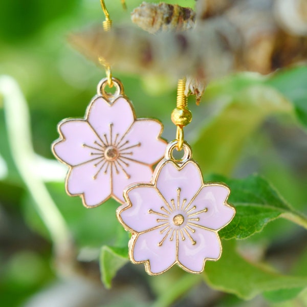 Sakura Flower Earring, cherry blossom earrings , Enamel Flower Earrings, Japanese Sakura Flower, Japanese Inspired Earrings, cherry blossoms