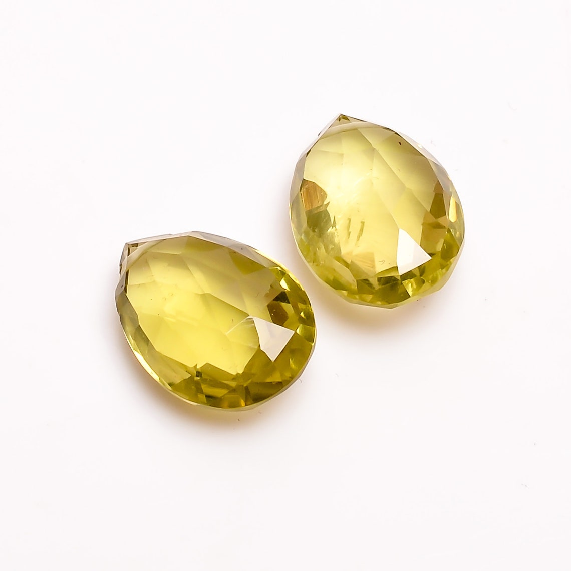 Lemon Quartz Faceted Drilled Loose Gemstone 2 Pcs Faceted Etsy