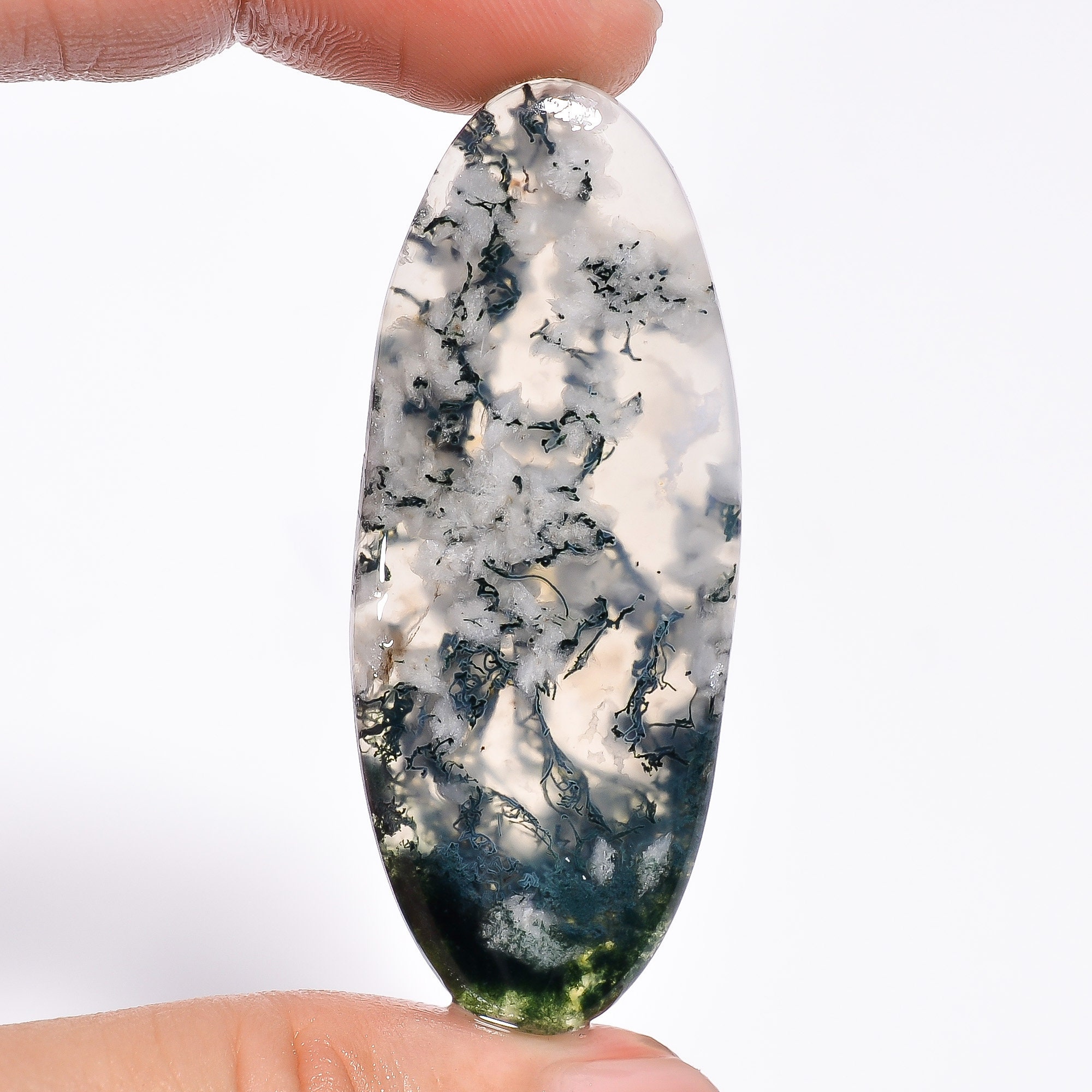 Gorgeous Top Grade Quality 100% Natural Moss Agate Oval Shape Cabochon Loose Gemstone For Making Jewelry 21.5 Ct 34X23X3 mm H-4626
