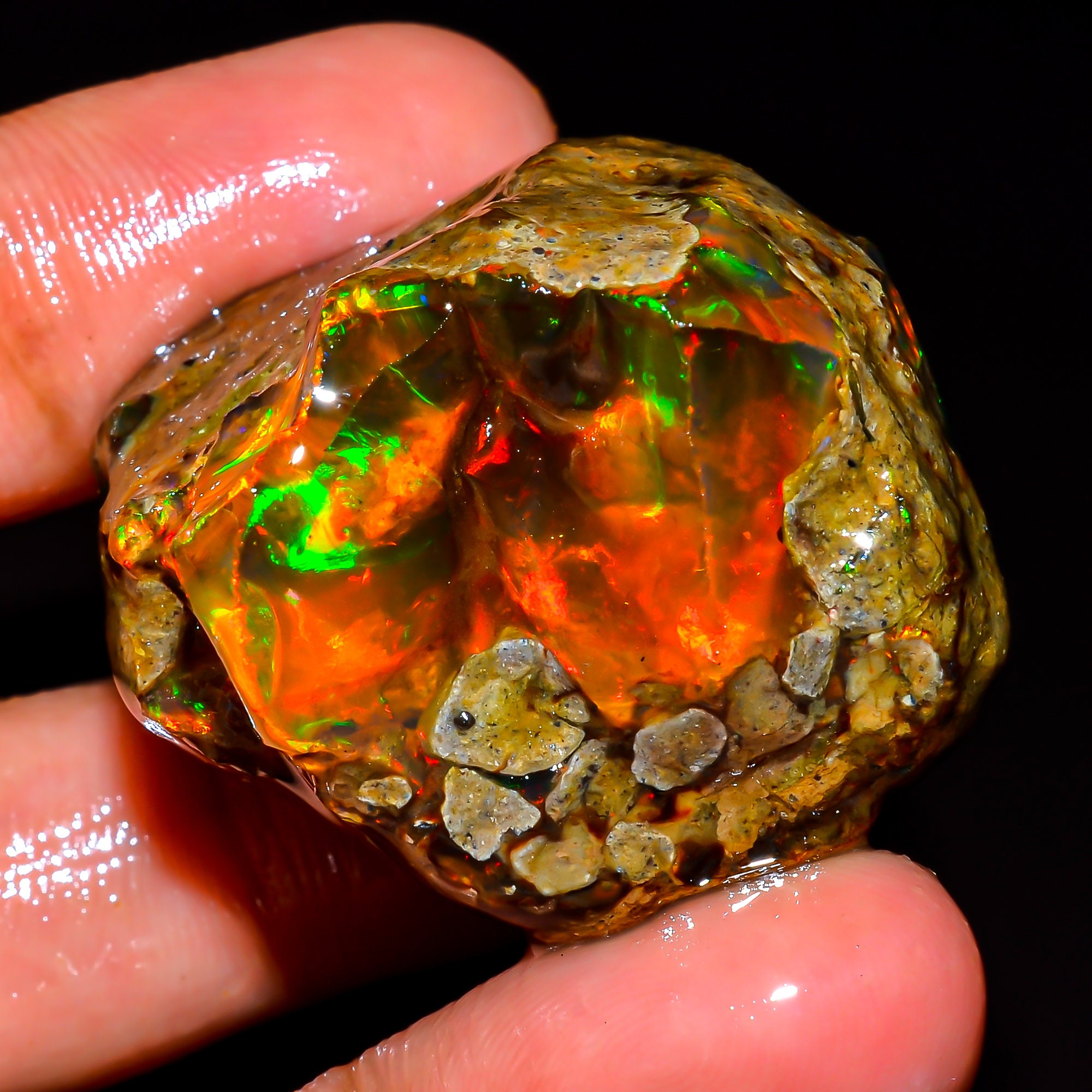 エチオピアウェロ産オパール ピンファイア ジュエリー グレード 鉱物