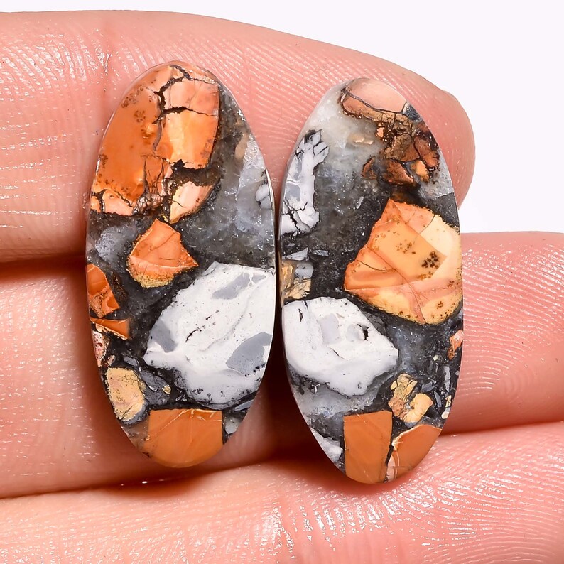 ZS 6514 Unique Maligano Jasper Cabochon Pair Loose Gemstone Designer Maligano Jasper Cabochon Pair For Earring Making Gemstone