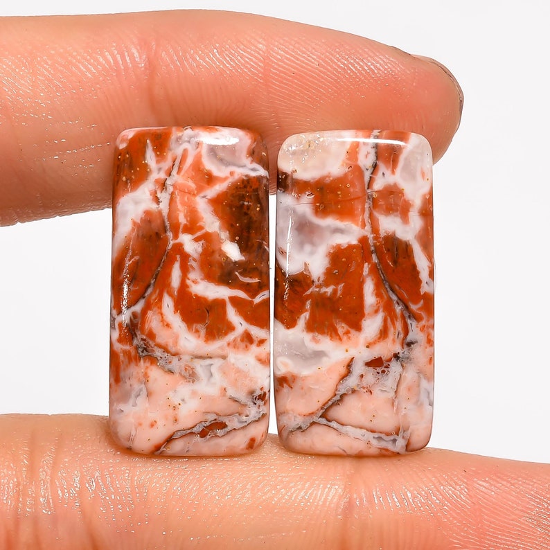 Dazzling Rosita Jasper Cabochon Pair Loose Gemstone Designer Rosita Jasper Cabochon Pair For Earring Making Gemstone ZA 3239