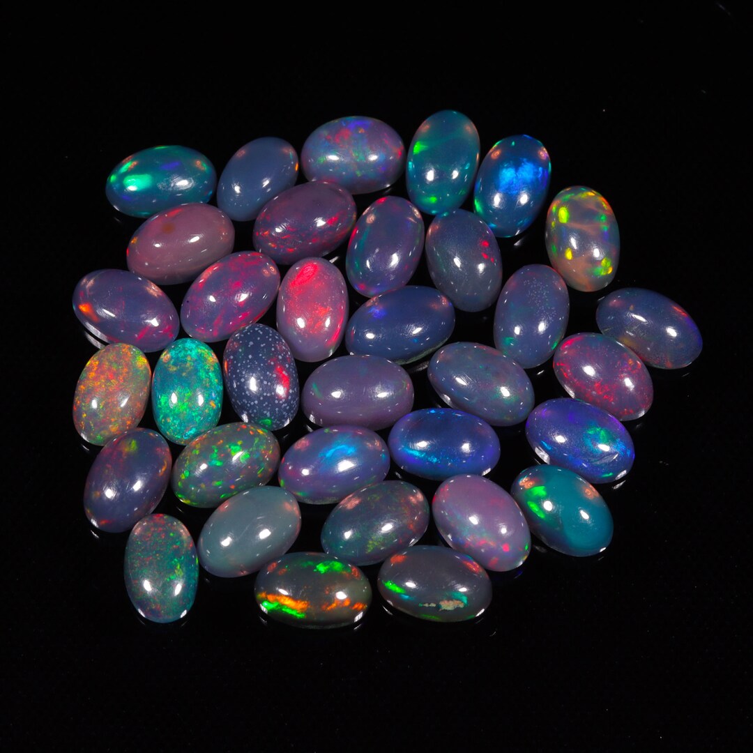 Multi Fire Opal Gemstone Lot, Natural Ethiopian Opal Oval Cabochon
