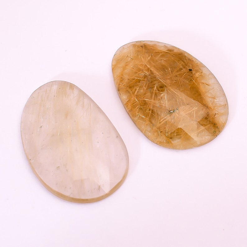 2 Pcs Golden Rutile Quartz Gemstone Jewelry Mesmerizing Golden Rutile Quartz Faceted Cabochon Loose Gemstone M 2337