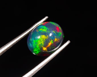 Natural Black Ethiopian Opal Cabochon, Multi Fire Opal Cabs, Ethiopian Opal Oval Gemstone, Welo Fire Opal, Black Opal Making Jewelry S-1635