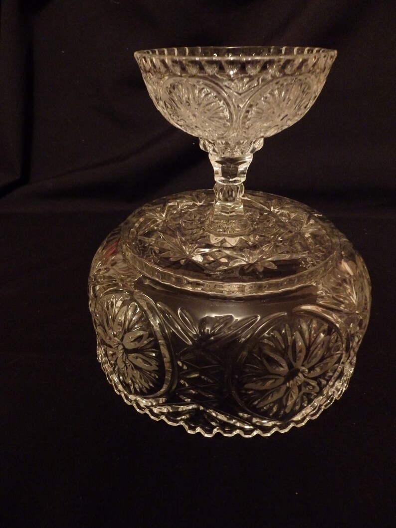Vintage Large Crystal Compote Centerpiece Fruit Bowl Floral Etsy