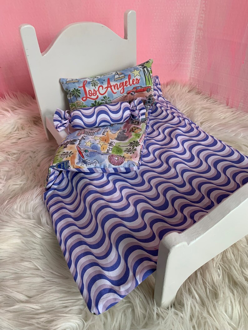 Doll Bedding Set for 18 Inch Dolls / Reversible / LA / Los Angeles