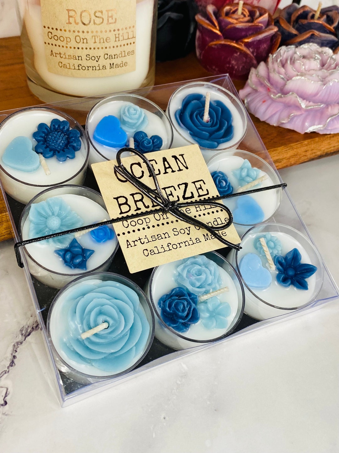 Tealight Gift Box, Ocean Breeze Scented Soy Wax Clean Burn, Botanical ...