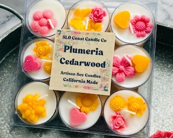 Plumeria Cedarwood Soy Tea Light Candles, Set of 9 Floral Scented Tealights, Handmade Aromatherapy Candle Gift for Her, Bridesmaid