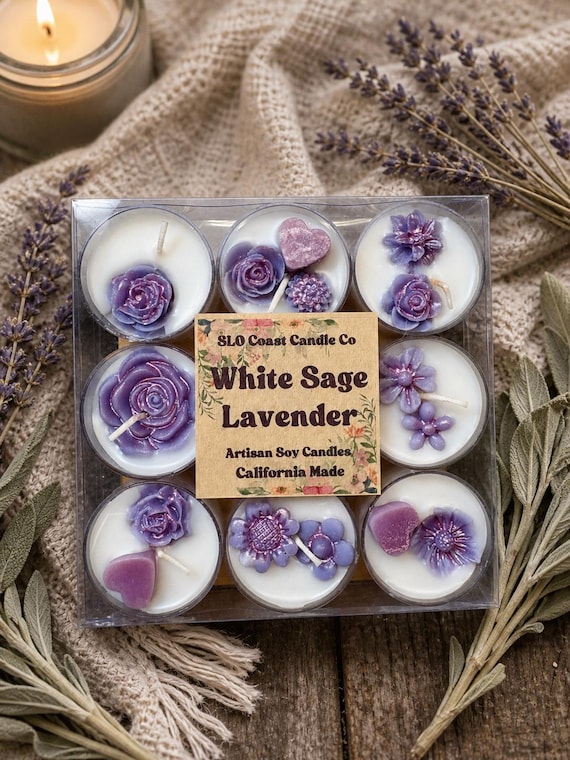 Lavender White Sage Soy Candle, Aromatherapy Tealight Candles, Hand Poured Natural Wax Candle, Relaxing Home Fragrance Gift