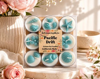 Self Care Gift for Her, Coconut Vanilla Soy Wax Tea Lights, Hand Poured Aromatherapy Candle Set, Spa Gift Box, Coastal Beach Home Decor