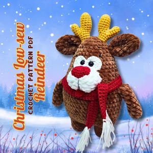 Christmas Low-sew Reindeer Crochet Pattern, Amigurumi Toy Pattern