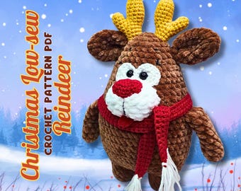 Christmas Low-sew Reindeer Crochet Pattern, Amigurumi Toy Pattern
