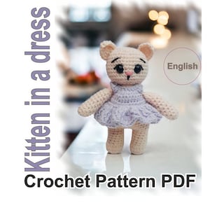 Cat Crochet Pattern, Cat Amigurumi Pattern, Kitten in a dress