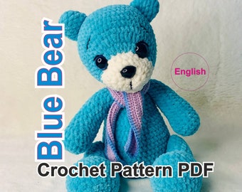 Blue Bear Crochet Pattern, Amigurumi Toy (Digital PDF)