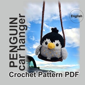 Padrão de crochê para cabide de carro Penguin, padrão de acessório para carro, padrão sem costura
