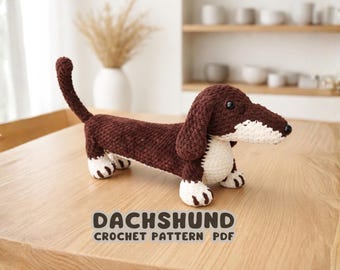 Patrón de perro salchicha a crochet en PDF, colección de animales de peluche, descarga digital para principiantes