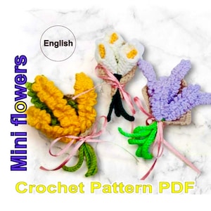 Gehaakt bloemenpatroon, bloemen digitale PDF, bloemmotief, miniboeket