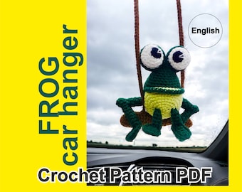 Crochet Frog Car Hanger Pattern, Amigurumi Toy (PDF Pattern)