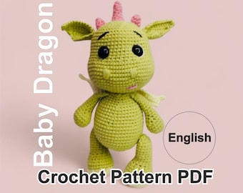 Baby Dragon Crochet Pattern, Amigurumi Tutorial (PDF Pattern)