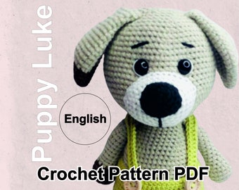 Puppy Luke crochet pattern, amigurumi dog pattern, stuffed animal pattern, digital amigurumi toy pattern